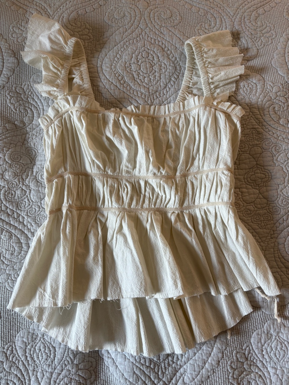 NWOT Free People Cream Ruched Strapless Peplum Top Medium